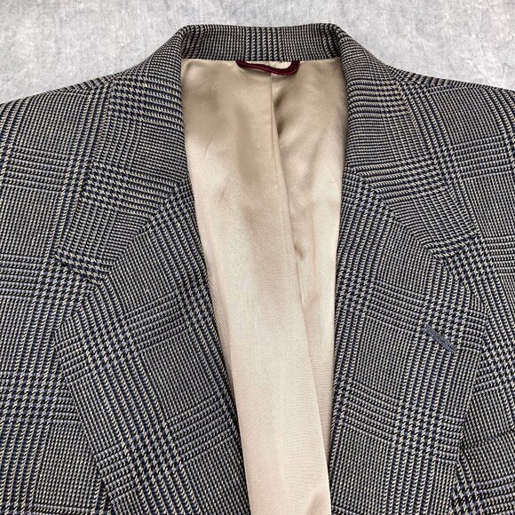 Hart Schaffner Marx Blazer Men 42R Blue Prince Edward Plaid Classic Jacket VTG - Picture 2 of 14